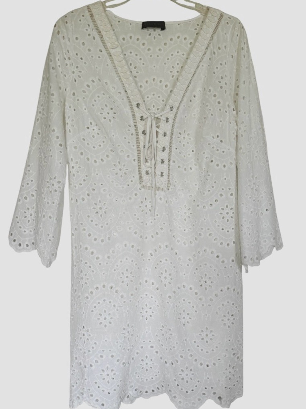 HALE BOB White Eyelet Embroidered Lace-Up Mini Dress Feminine Size Small